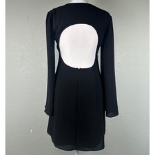 Express Mini Dress Women Sz 2 Black Long Sleeve Cutout Open Back LBD Minimalist