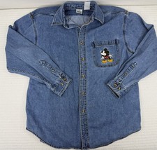 Vtg 90s Disney Store Mickey Mouse Embroidered Denim Shirt Long Sleeve Blue Large
