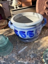 Crock Blue & Tan Salt Glazed Stoneware Crock Made In Germany