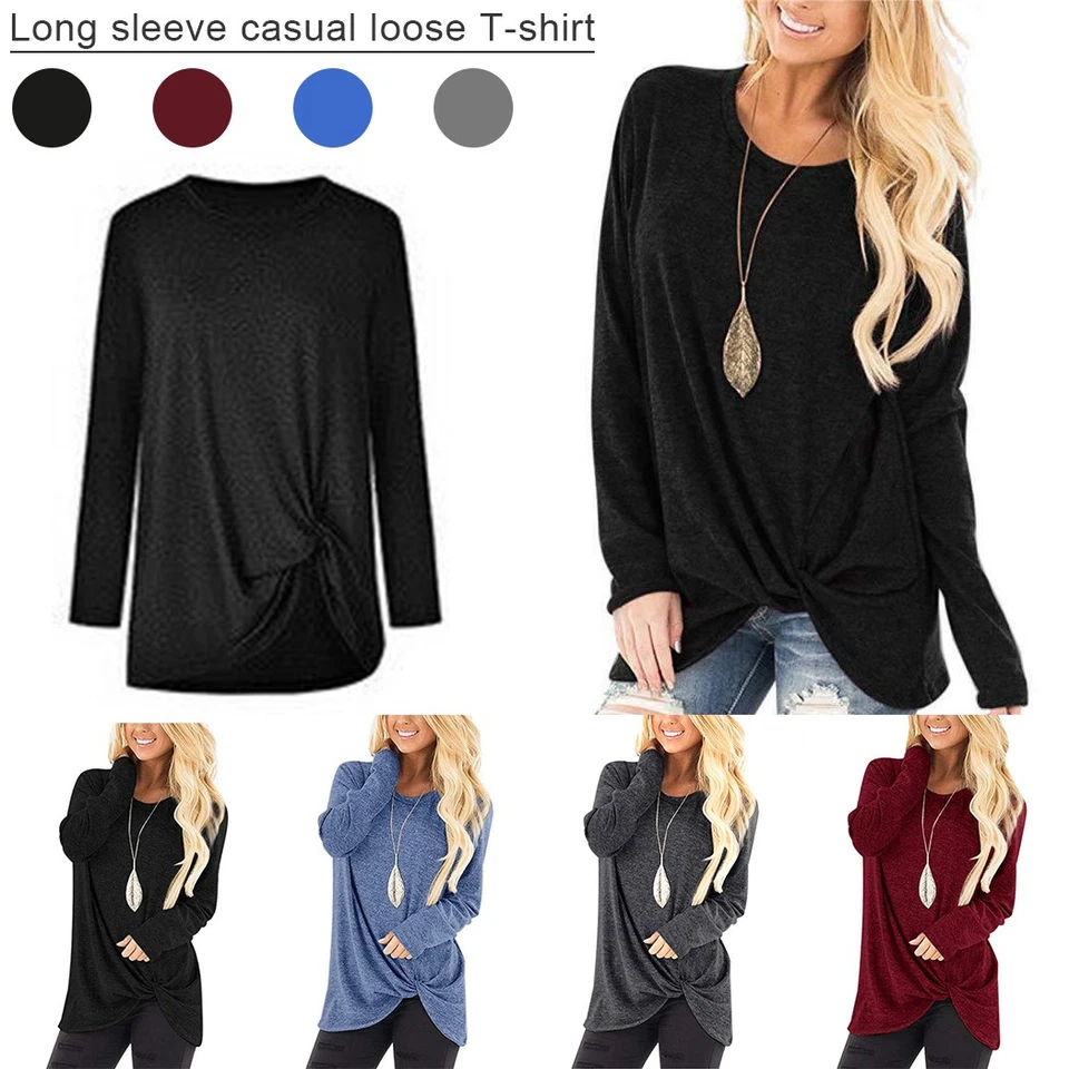 Womens Casual T-shirt Long Sleeve Blouse Tops Shirt Plus Size