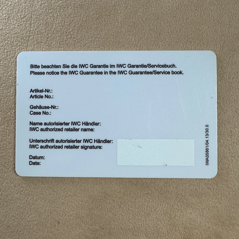 Documenti per orologio IWC: Garanzia, libretto e targhetta. - Immagine 3 di 4