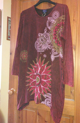 Wicked Dragon Red 100% cotton jersey ethnic hippie boho tunic dress L/XL BNWT
