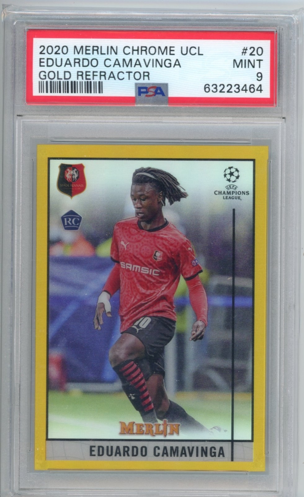 Eduardo Camavinga 2020-21 Topps Merlin Chrome Gold Refractor /50 PSA 9 #20 RC