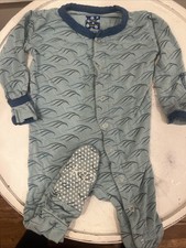 KICKEE PANTS Footed Romper Sleeper BOYS 3-6 Mos Waves Ocean Blue SUPER SOFT 