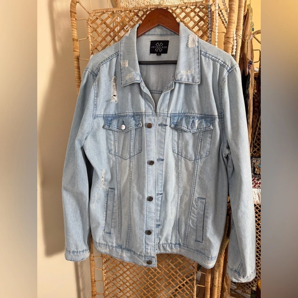 JayWalker Light Blue Distressed Denim Trucker Jacket