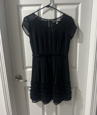 LC Lauren Conrad Black Fit & Flare Dress 4 Sheer Round Neck Ruffle Zip