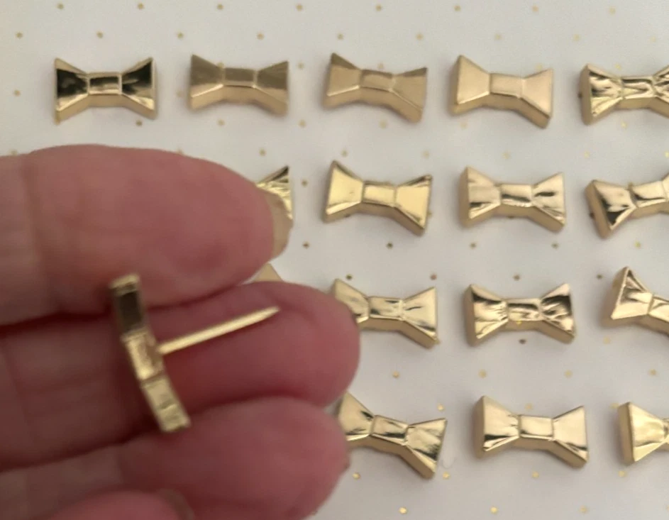 Set of 24 New KATE SPADE NEW YORK 1/2" Gold Metal Bow PUSH PINS Bulletin Board - Image 3 of 4