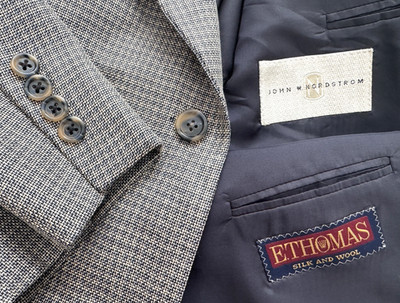 Nordstrom E.Thomas Suit Jacket Coat 52L Long Silk & Wool Taupe-Gray 3-Button Euc