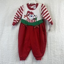 Buster Brown Romper Infant 6-9M Red Green Christmas Cat Jingle Bell Made USA VTG