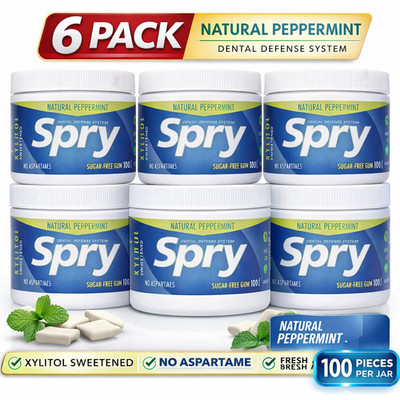 Spry Fresh Natural Xylitol Chewing Gum Sugar Free (Natural Fruit 100 pcs 6 Pack)