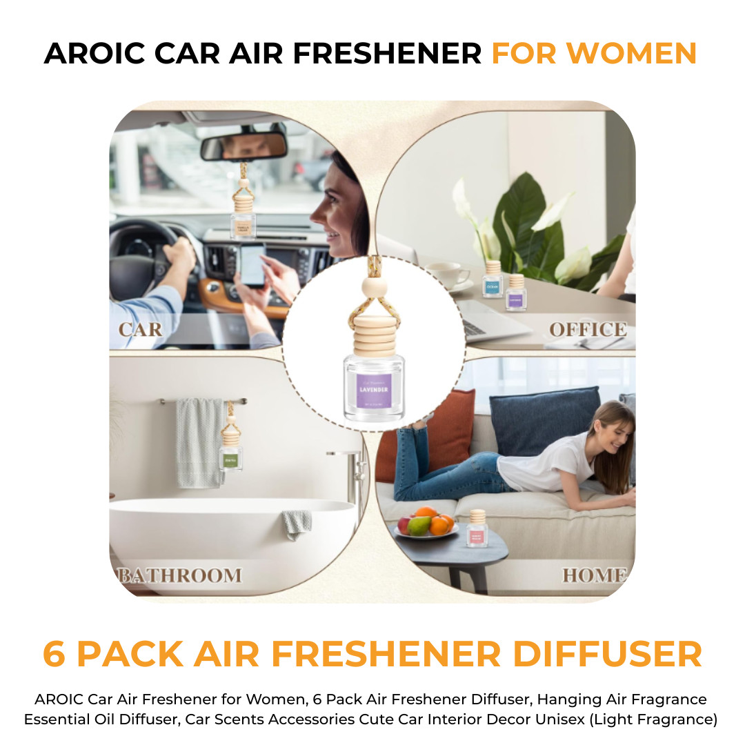 AROIC Car Air Freshener 6 Pack for Women Unisex Hanging Essential Oil Diffuser