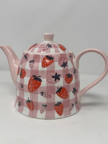 Porcelain Pink Strawberry Teapot Fruit Grace Teaware New Spring Strawberries HTF - Picture 5 of 11