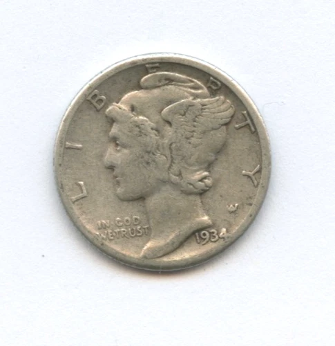 1934  Mercury Dime - 90% Silver - Free Shipping