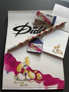 Diddl Set mit Block (Nr.71) Stift Radiergummi „Motiv Pasta“ 90 er Jahre
