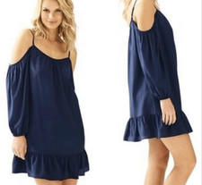 Lilly Pulitzer Candace navy 100% silk open shoulder tank dress size xsmall