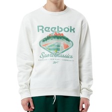 REEBOK Court Open Sport Classics Fleece Pullover Sweatshirt sz M Medium Chalk