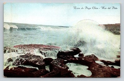 Vintage Mar del Plata Argentina Postcard - Rocas de Playa Chica Ocean Waves