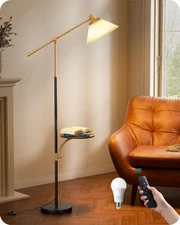 68" Arc Floor Lamp with Table, Vintage Standing Lamp for Living Room with Tra...