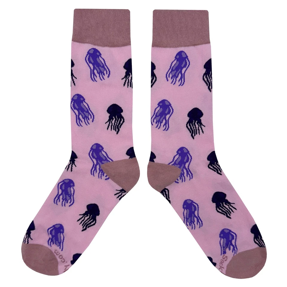 NWT Purple Jellyfish Dress Socks Novelty Men 8-12 Pink Crazy Fun Sockfly - Image 2 of 4