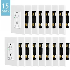 15Pack 20A WR GFCI Outlet White Tamper-Resistant ETL LED Indicator & Wall Plate