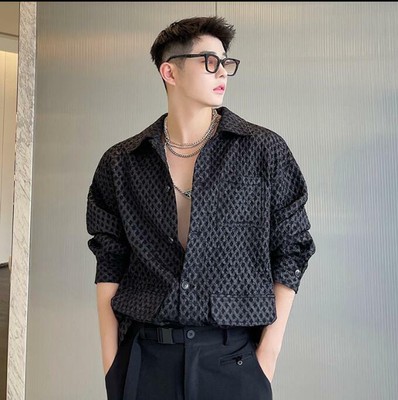 Mens New Korean Fashion Embossed Long 