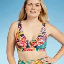 Floral Swimsuit Bikini Top Swim Padded Size L