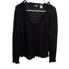 Vintage Saks Fifth Avenue Women’s Size XL Cashmere Cardigan Sweater Black Ruffle