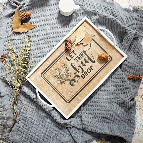 Wooden Serving Tray with Handles, 16 Inch Rustic Tray for Ottoman, Rectangle Dec - Picture 8 of 8