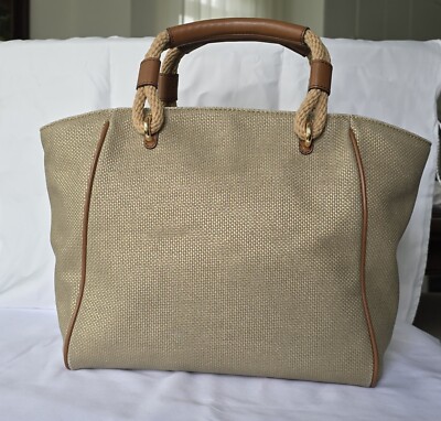 MICHAEL KORS Talia Small Metallic Cotton Canvas Tote Bag Pale