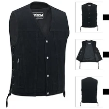 SOA Denim Motorcycle Vest for Men – Side Lace Biker Club Style Conceal Carry