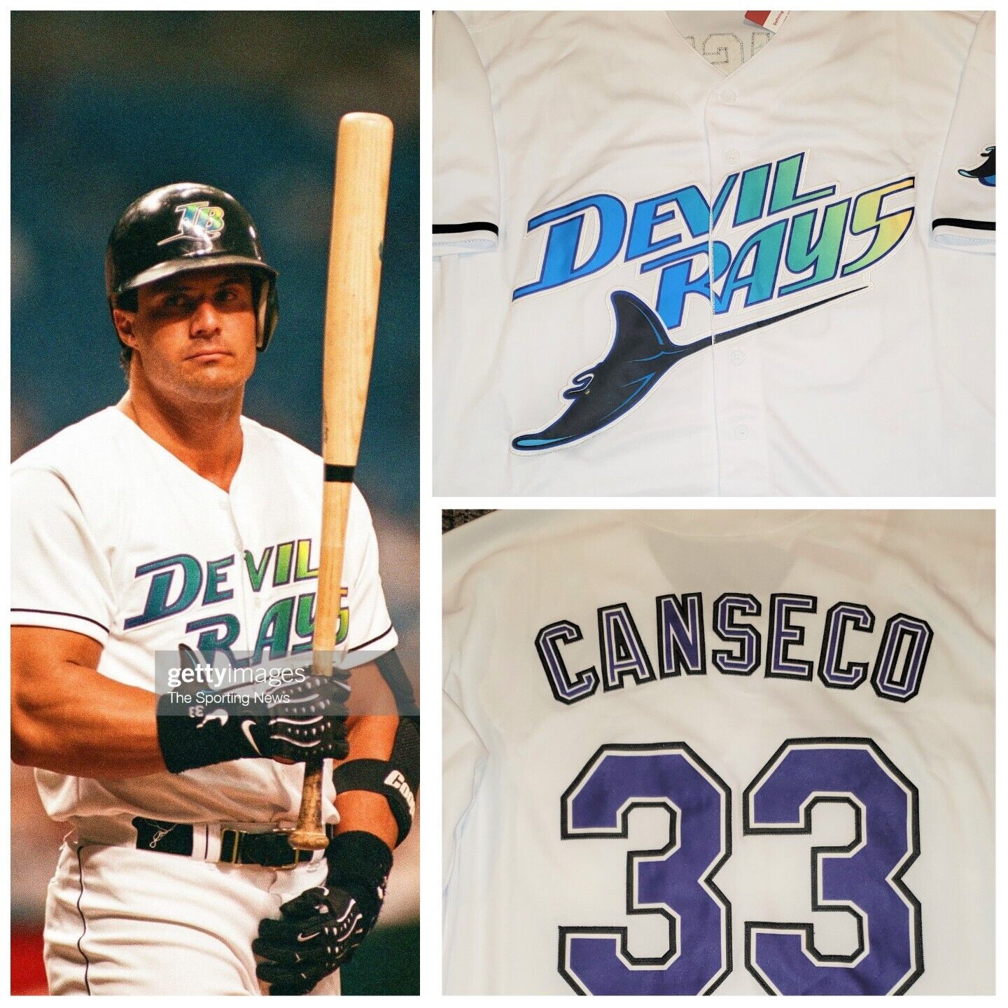 Retro Jose Canseco Tampa Bay Devil Rays #33 White Large Baseball Jersey