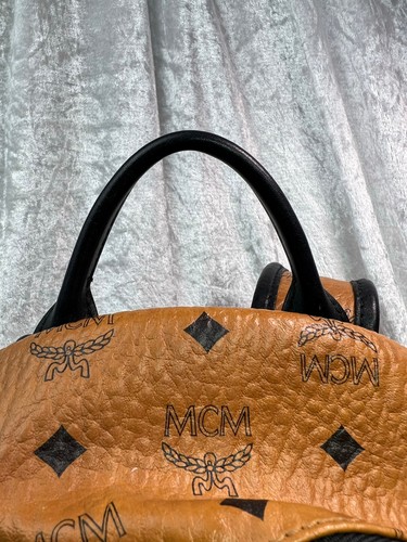 MCM Visetos Cognac Canvas 13 in Backpack Black Leather Trim and Handle - Picture 10 of 18