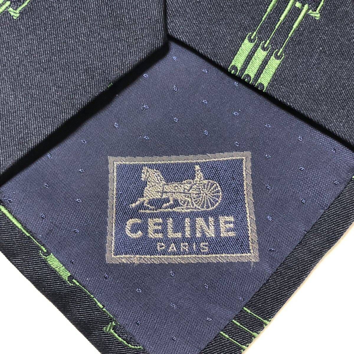 CELINE Authentic Tie Necktie Stripe Hardware Silk Made in