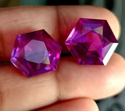 2Pcs 18 CT+ NATURAL Ceylon Purple Sapphire Pair Hexagon Loose CERTIFIED GEMSTONE