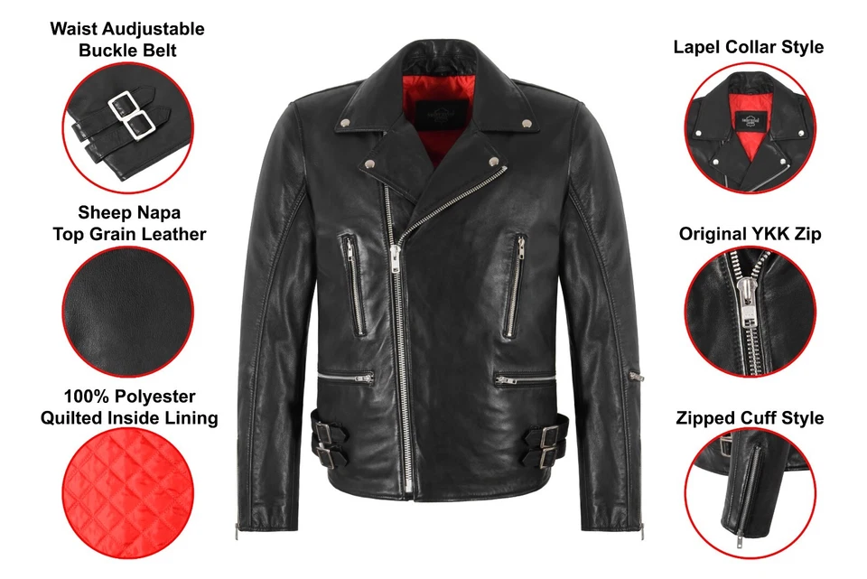 Men's Brando Leather Fashion Jacket Motorbike Marlon Biker Style Jacket - Image 2 of 4