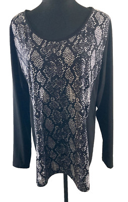 Women's blouse size XL with geometric designs and metallic embellishments