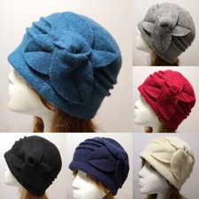 Warm Wool 1920s 30s Downton Abbey Style Winter Ladies Flower Cloche Hat Soft