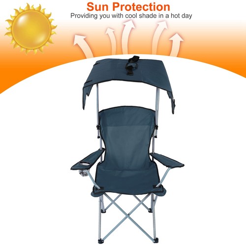 Outdoor Camping Chair 330lbs Folding Portable BBQ Picnic Fishing Beach w/ Canopy - Picture 8 of 39