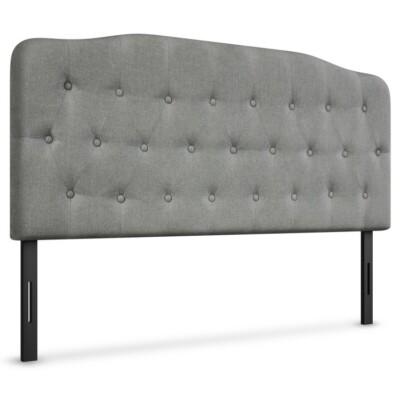 Queen Size Modern Upholstered Tufted Headboard Bed Adjustable Height Light Gray
