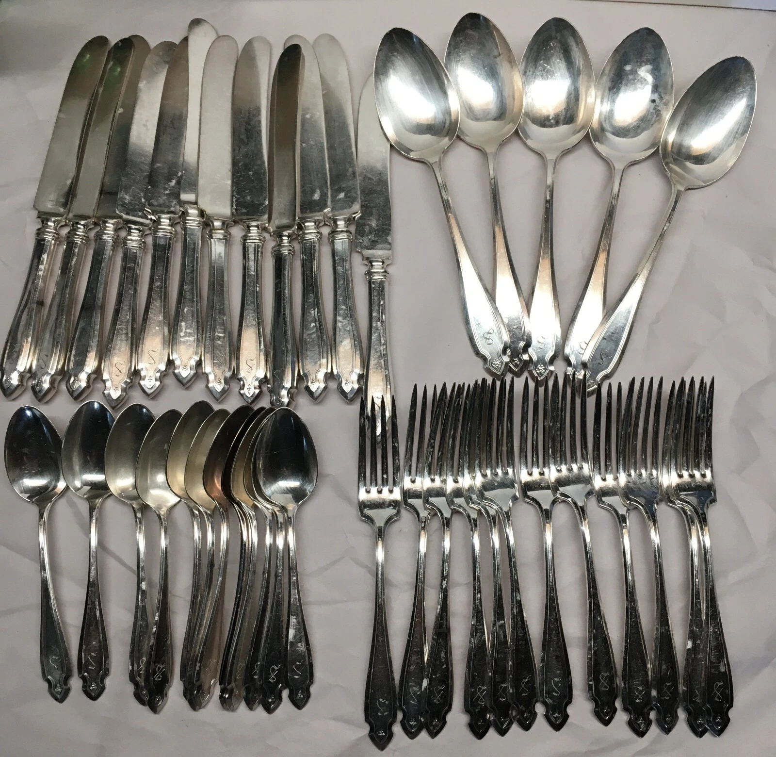 41pc Oneida Cardinal Heirloom Plate Silverplate Flatware Set Monogram “S”