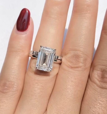 Cluster Emerald Cut Bridal Wedding Ring Set Baguette Cut Eternity Band Ring Her