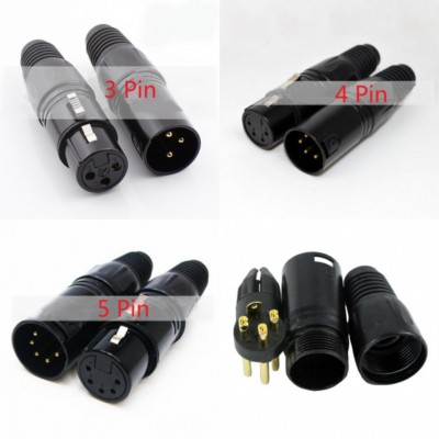 XLR 3/4/5 Pin Male Female Cannon Microphone Audio Connector Balanced Plug Black