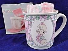 RARE Precious Moments Babys First Christmas 1991 233617 Girls Mug  Pink Socks