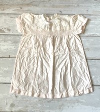 Vintage 1900s Smocked White Baby Dress Lace Embroidery Baptism Christening