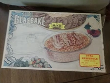 Glassbake Clear Oval 1 Quart Casserole Dish Baking Pan 225 With Lid & Box. Vtg