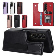 For Samsung Galaxy Z Fold 6/5/4/3 Rugged Wallet Card Slot Stand Case Pen Holder