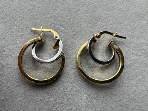 Echte 18 Karat Gold zweifarbige Creolen - Bild 9 von 10