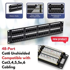 48-Port Cat6/RJ45 Patch Panel Wall/Rack Mount for Gigabit Ethernet Home Network