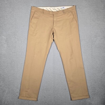No Nationality NN07 Pants Mens 38x32 Brown Casual Preppy Dress Cuffed Hem Logo