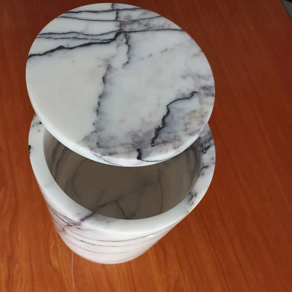 Handmade Marble Cylindrical Storage Container | Elegant Kitchen & Home Décor | - Image 3 of 4